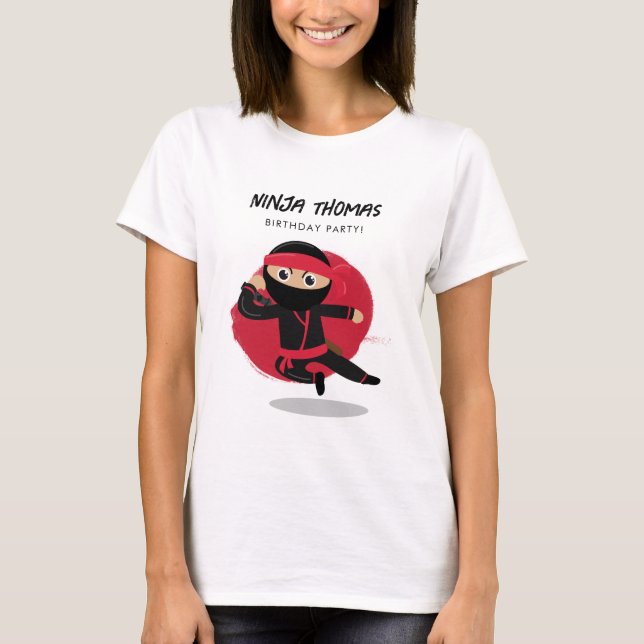 Cute Ninja Black & Red Kids Birthday Party Mum T-Shirt (Front)