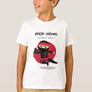 Cute Ninja Black & Red Kids Birthday Party T-Shirt