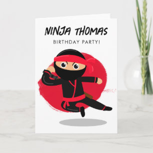 Cute Ninja Black Red Kids Birthday Party T Shirt Card