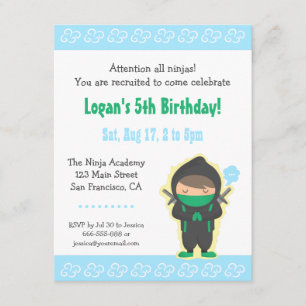 Cute Ninja Boy Kids Birthday Party Invitations