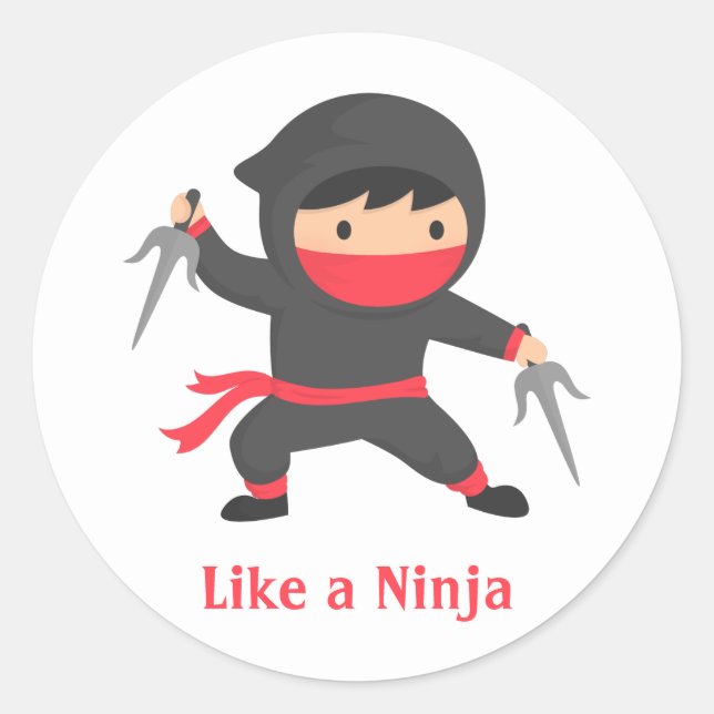 Cute Ninja Boy with Sai Weapons for Kids Classic Round Sticker (Front)