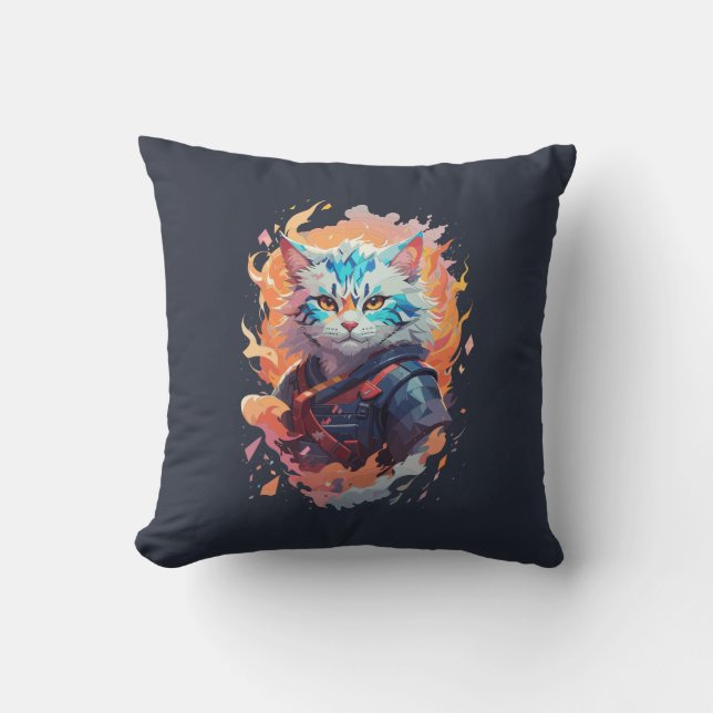 Cute Ninja Cat Warrior Design Cushion (Front)