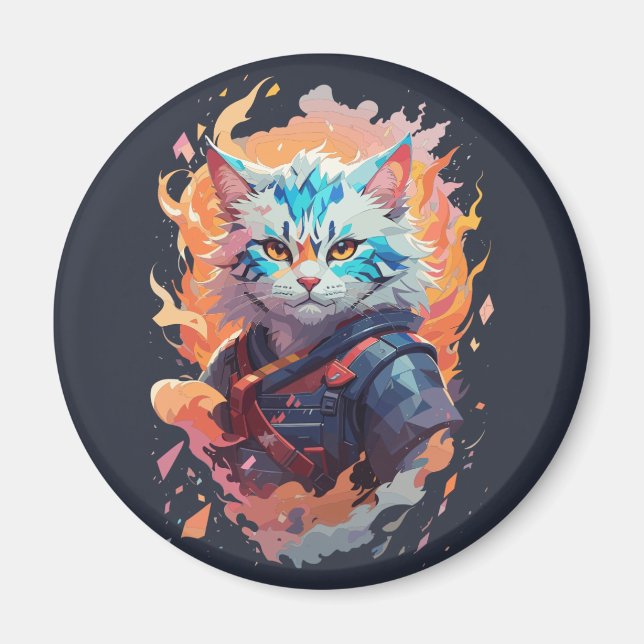 Cute Ninja Cat Warrior Design Magnet (Front)