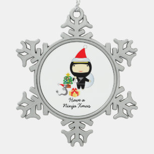 Cute Ninja Christmas Snowflake Pewter Christmas Ornament