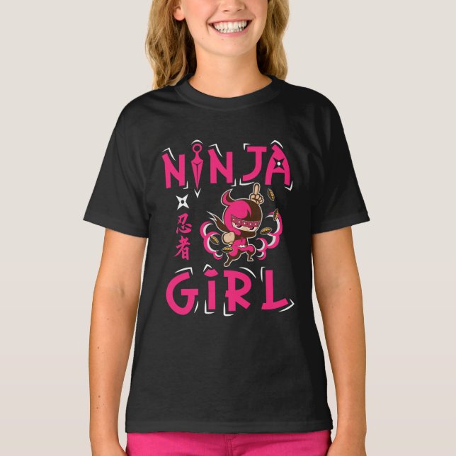 Cute Ninja Girl Japanese Anime T-Shirt (Front)
