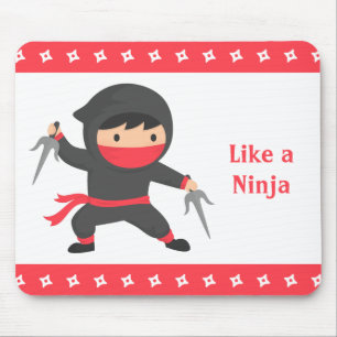 Cute Ninja Kid with Sai Weapons for Kids Mouse Mat