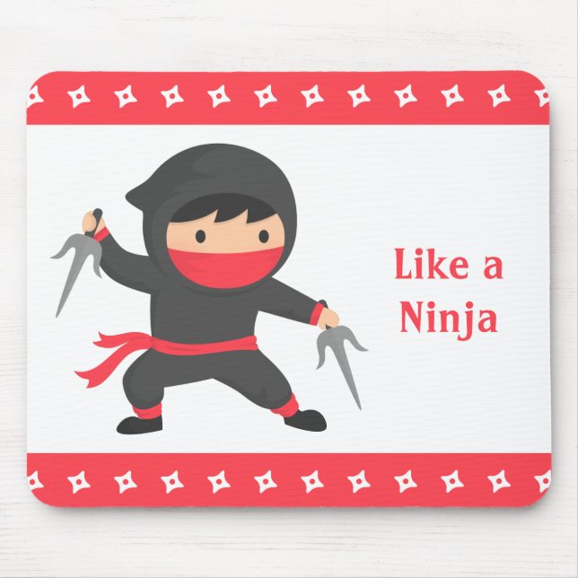 Cute Ninja Kid with Sai Weapons for Kids Mouse Mat (Front)