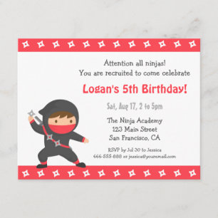 Cute Ninja Kids Birthday Party Invitations