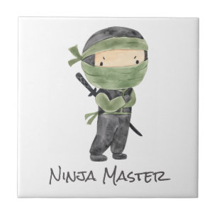 Cute Ninja Kids Customisable Gender Neutral Green Tile