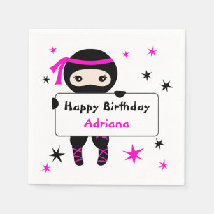 Cute Ninja Kids Warrior Girl Pink Bday Party  Napkin