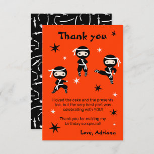Cute Ninja Kids - Warrior Girls Birthday Party  Thank You Card