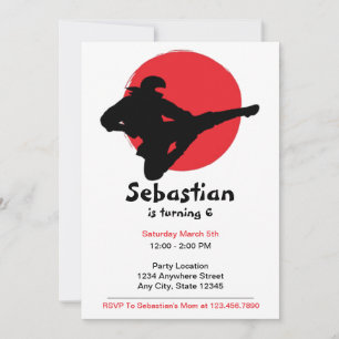 Cute Ninja Red And Black Birthday Invitation