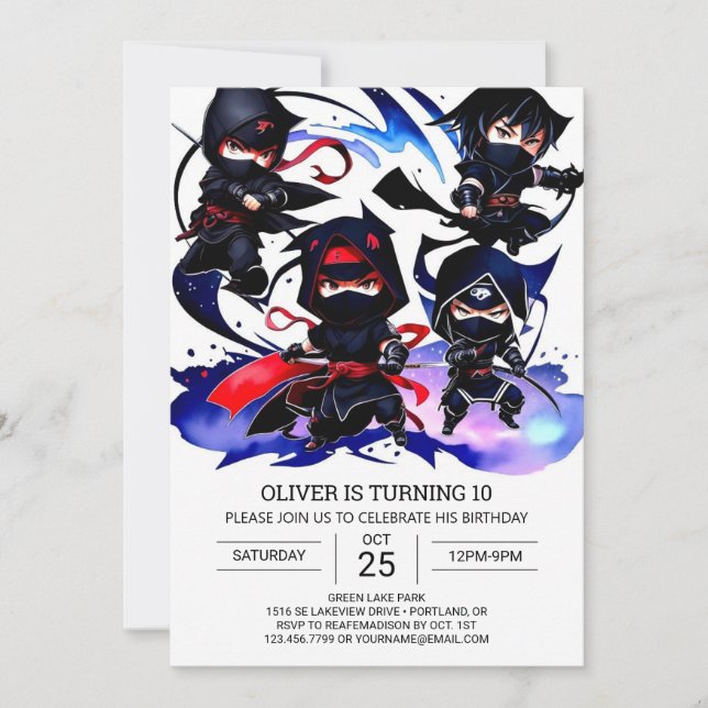 Cute Ninja Secret Agent Birthday Invitation (Front)