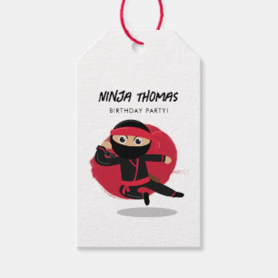 Cute Ninja Warrior Black & Red Kids Birthday Party Gift Tags