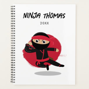Cute Ninja Warrior Black & Red Kids Calendar  Planner