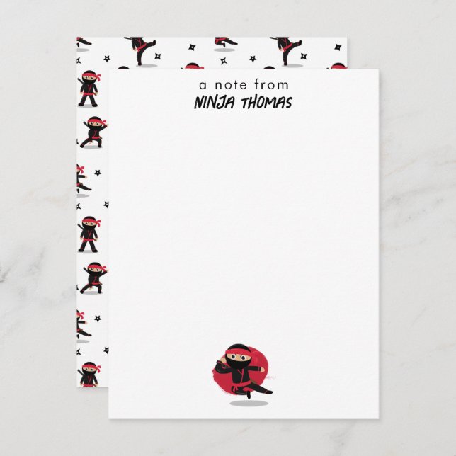 Cute Ninja Warrior Black & Red Kids Custom Name Card (Front/Back)