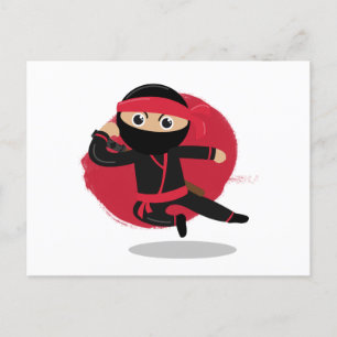 Cute Ninja Warrior Black & Red Kids Holiday Postcard