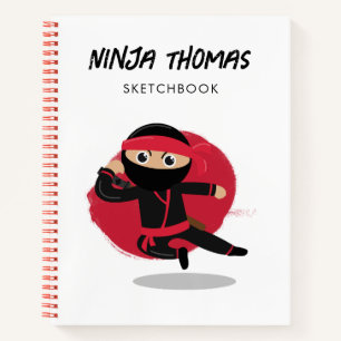 Cute Ninja Warrior Black & Red Kids Sketchbook Notebook