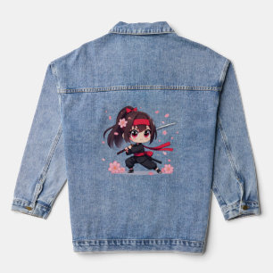Cute ninja warrior blossom girl denim jacket