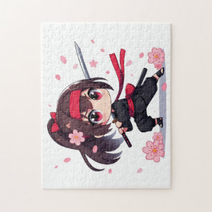 Cute ninja warrior blossom girl jigsaw puzzle