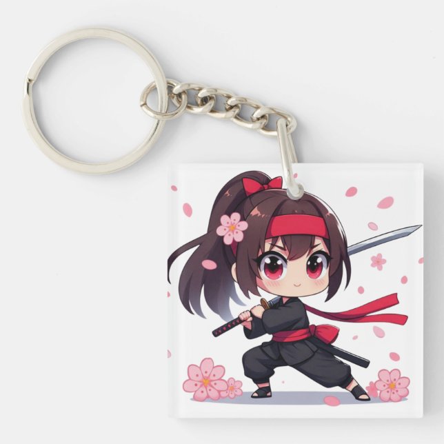 Cute ninja warrior blossom girl key ring (Front)