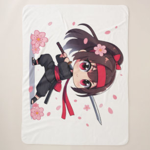 Cute ninja warrior blossom girl sherpa blanket