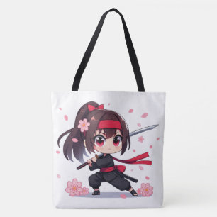 Cute ninja warrior blossom girl tote bag