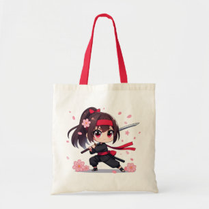 Cute ninja warrior blossom girl tote bag