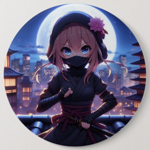 Cute ninja warrior girl 6 cm round badge