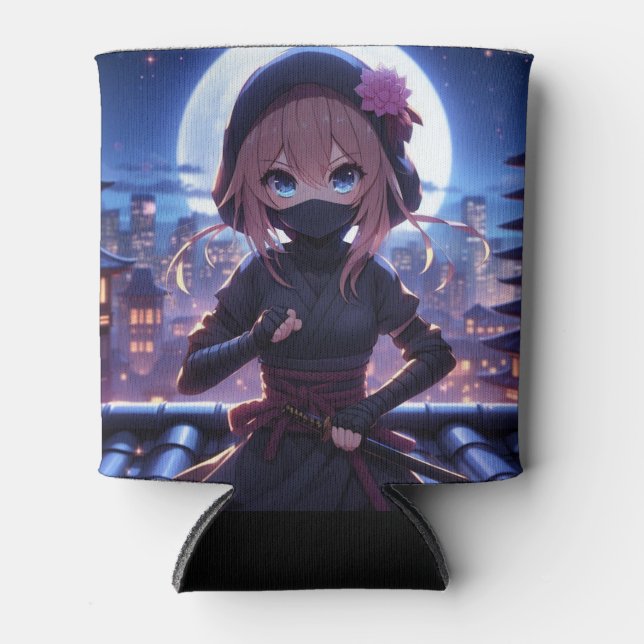 Cute ninja warrior girl  can cooler (Front)