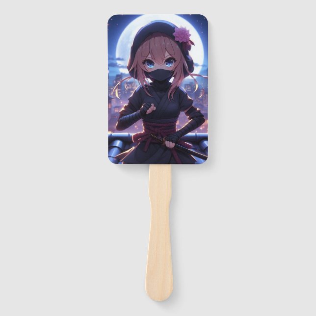 Cute ninja warrior girl  hand fan (Front)