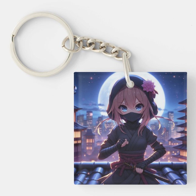 Cute ninja warrior girl  key ring (Front)