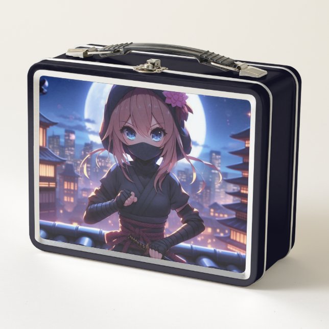 Cute ninja warrior girl  metal lunch box (Front)