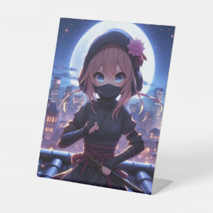 Cute ninja warrior girl pedestal sign
