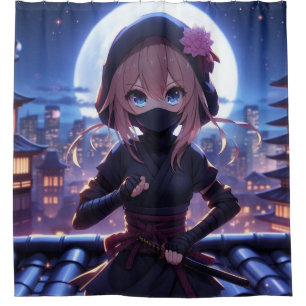 Cute ninja warrior girl shower curtain