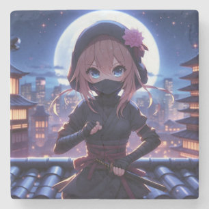 Cute ninja warrior girl  stone coaster