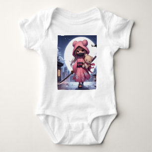 Cute ninja warrior girl & teddy baby bodysuit