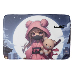Cute ninja warrior girl & teddy bath mat