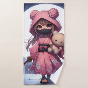 Cute ninja warrior girl & teddy bath towel