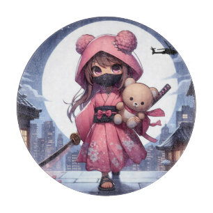 Cute ninja warrior girl & teddy cutting board