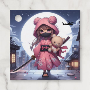 Cute ninja warrior girl & teddy favour tags