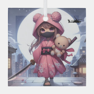 Cute ninja warrior girl & teddy glass tree decoration
