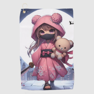 Cute ninja warrior girl & teddy golf towel