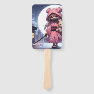 Cute ninja warrior girl & teddy hand fan
