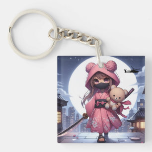 Cute ninja warrior girl & teddy key ring