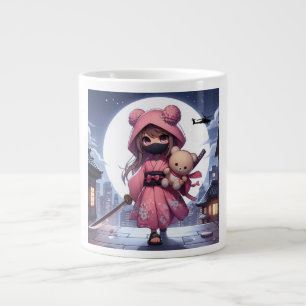 Cute ninja warrior girl & teddy large coffee mug