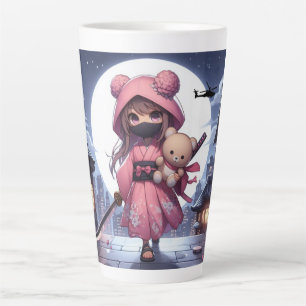 Cute ninja warrior girl & teddy latte mug