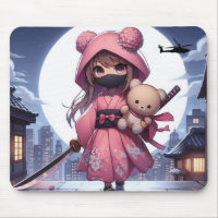 Cute ninja warrior girl & teddy