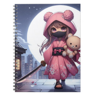 Cute ninja warrior girl & teddy notebook