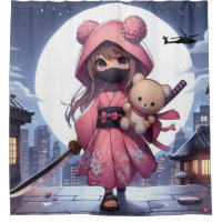 Cute ninja warrior girl & teddy